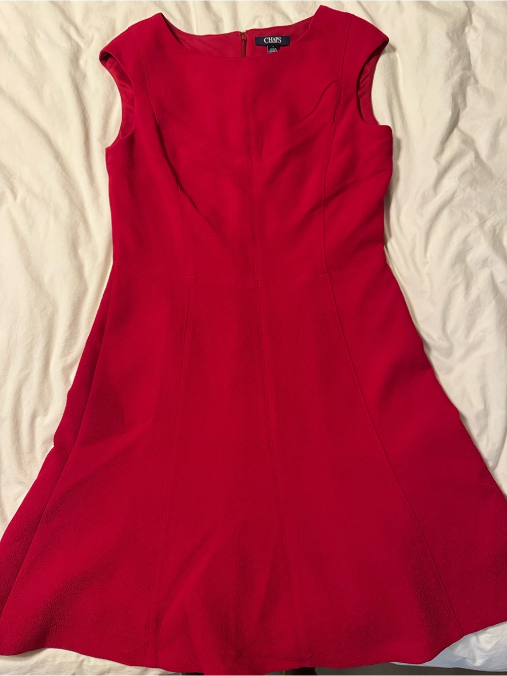 Chaps Red A-Line Cap-Sleeve Dress